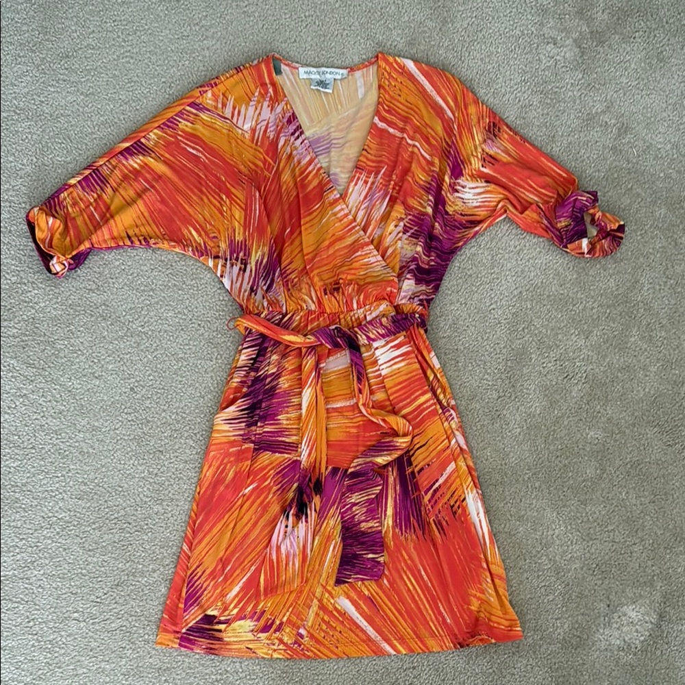Maggy London Orange and Purple Abstract Mini Dress